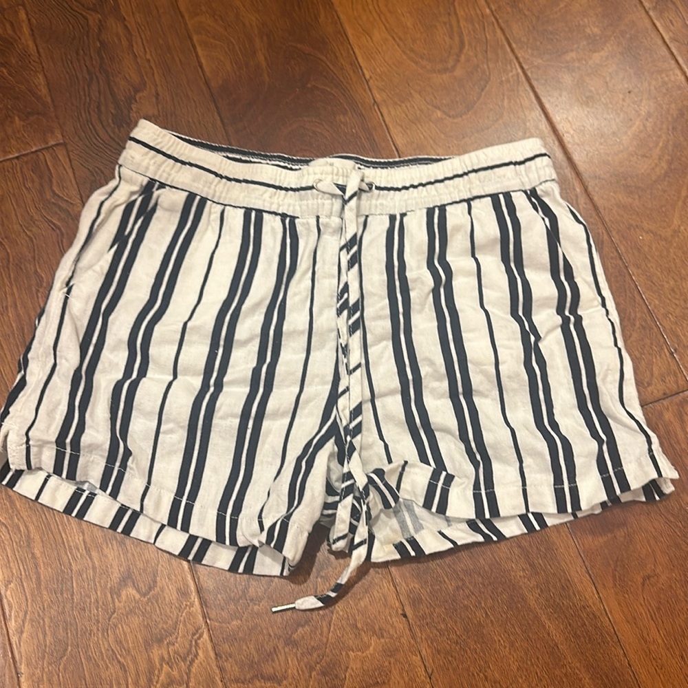 Blue striped beach shorts, worn once, in brand new condition